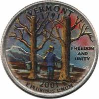 (014p) Монета США 2001 год 25 центов "Вермонт"  Вариант №2 Медь-Никель  COLOR. Цветная